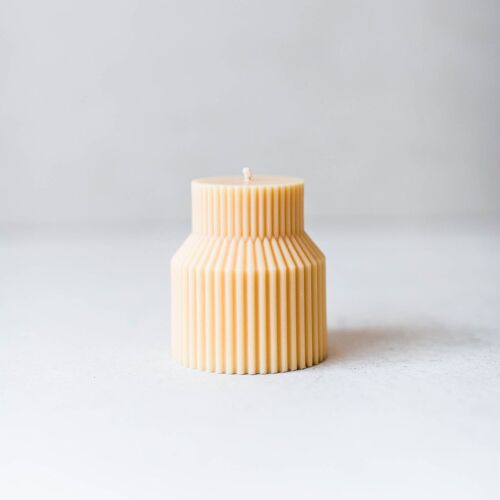 Two-Tier Ribbed Pillar Candle - Peach