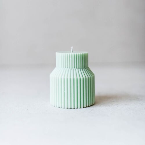 Two-Tier Ribbed Pillar Candle - Mint