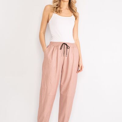 Pantalon rose effet cuir avec cordon de serrage à la taille