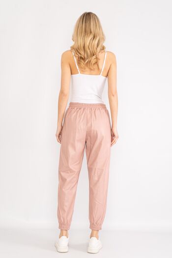 Pantalon rose effet cuir avec cordon de serrage à la taille 3