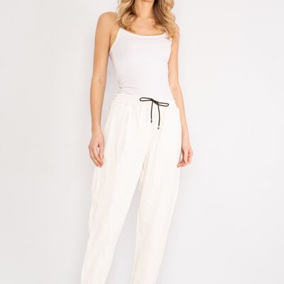 White Leather effect trousers with drawstring waist