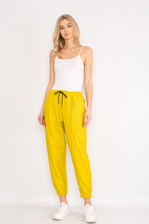 Yellow Leather effect trousers with drawstring waist