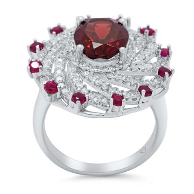 Exklusiver Ring mit natürlichem rotem Granatstein aus Sterlingsilber, Feuerschmuck mit Geburtsstein, Jubiläumsgeschenk, Spiraltanz