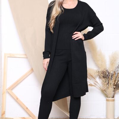 Schwarzes dreiteiliges Cardigan-Set