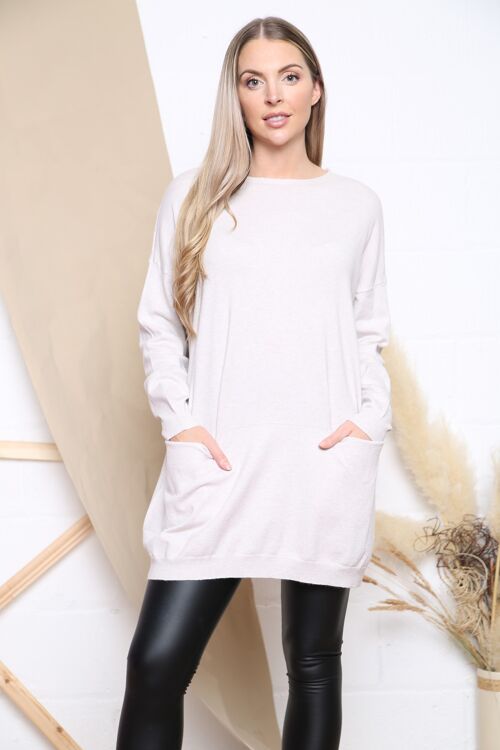 Beige comfortable fit jumper with pockets