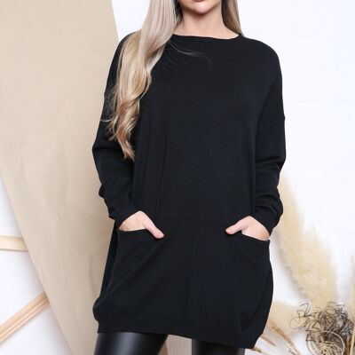 Black comfortable fit jumper with pockets
