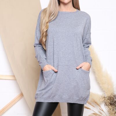 Grey comfortable fit jumper with pockets