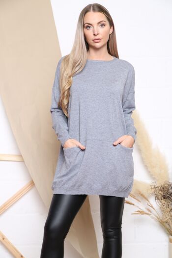 Pull gris coupe confortable avec poches 1