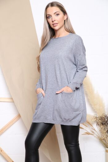 Pull gris coupe confortable avec poches 2