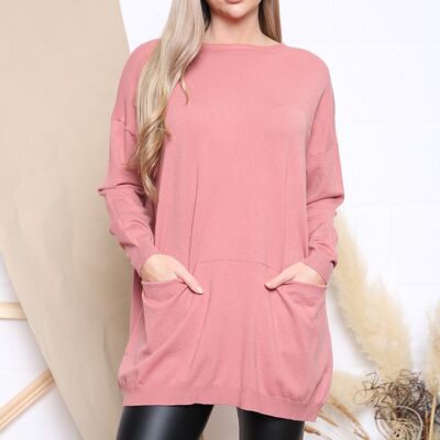 Pink comfortable fit jumper with pockets