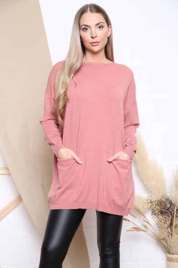 Pull rose coupe confortable avec poches 1
