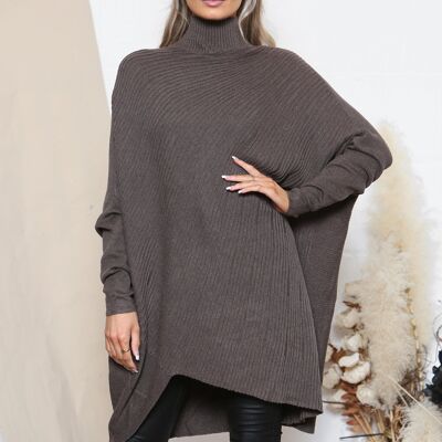 Maglione oversize a collo alto marrone