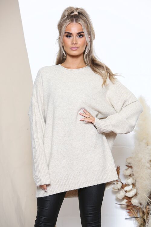 Beige striped arm soft jumper