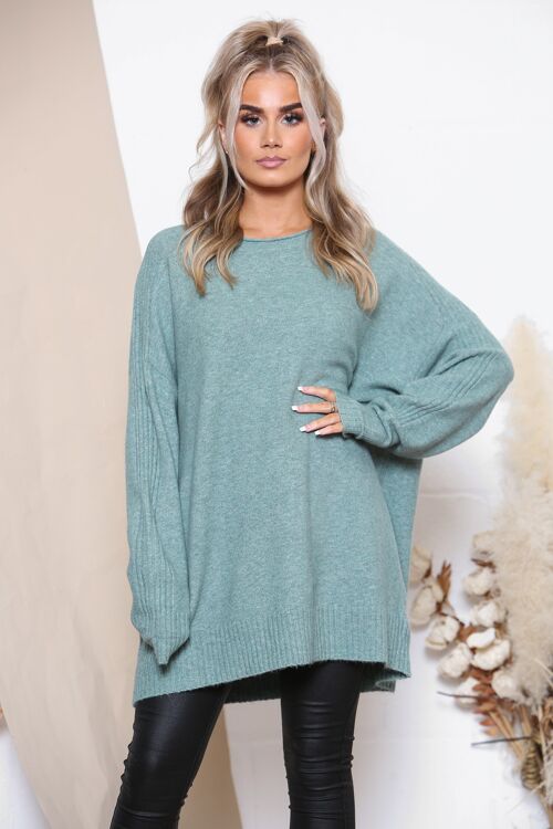 Lake Green striped arm soft jumper