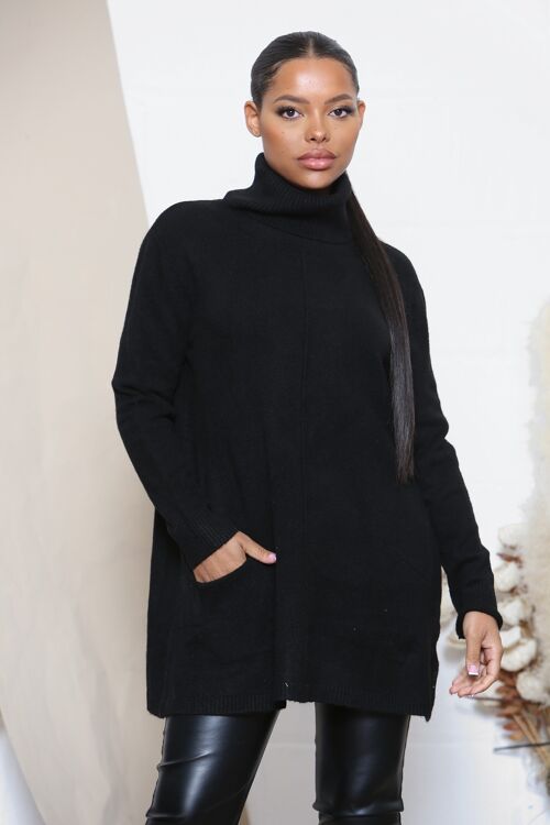 Black turtle neck jumper with pockets