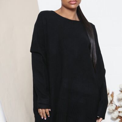 Schwarzer Oversized-Pullover aus Wollmischung
