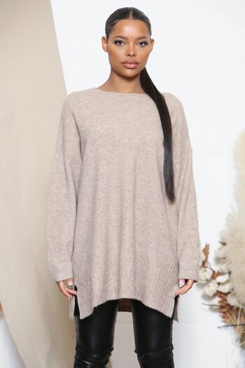 Pull oversize en laine mélangée taupe 4