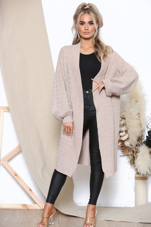 Camel cable knit relaxed cardigan