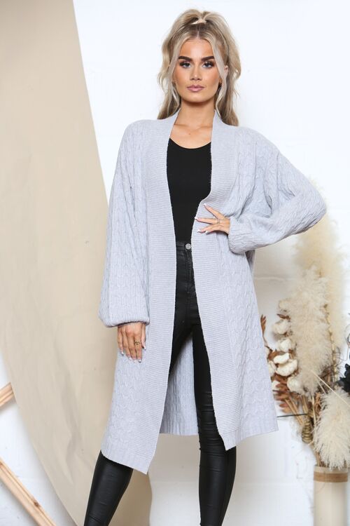Grey cable knit relaxed cardigan