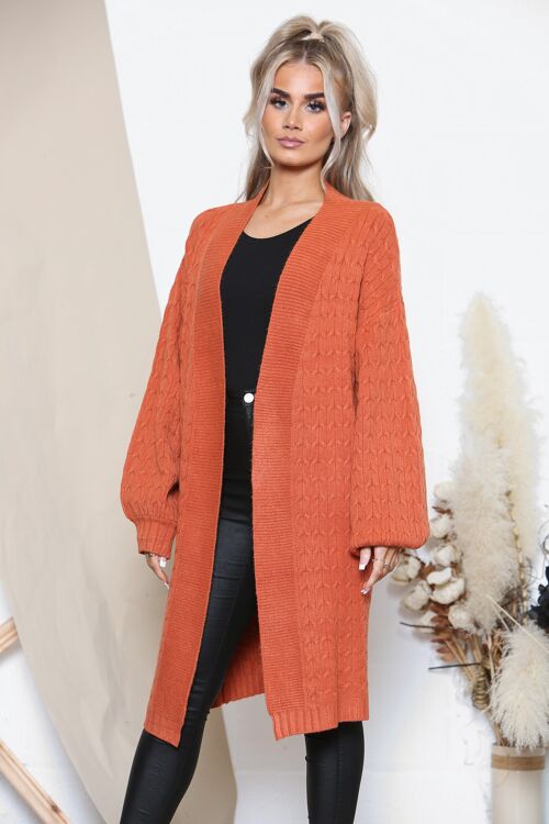 Rust orange cable knit relaxed cardigan