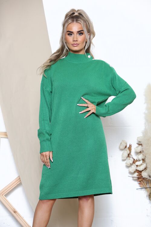 Green Winter dress with sparkle button shoulder