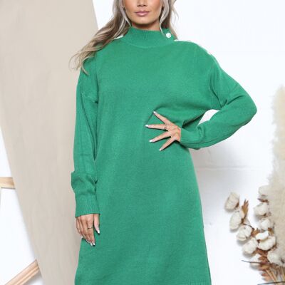 Grünes Winterkleid mit Glitzerknöpfen an der Schulter