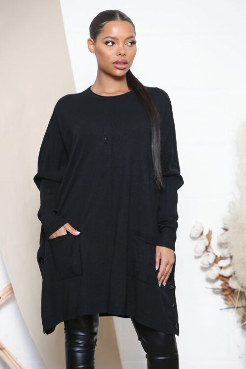 Black oversized jumper with decorative buttons