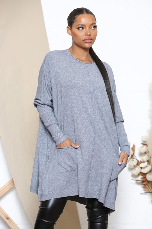 Grey oversized jumper with decorative buttons