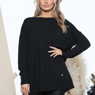 Pull casual noir détail cœur