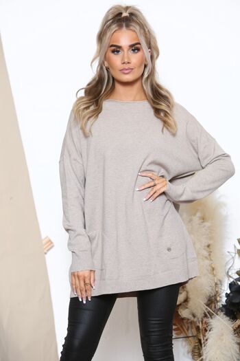 Pull casual taupe détail coeur 1
