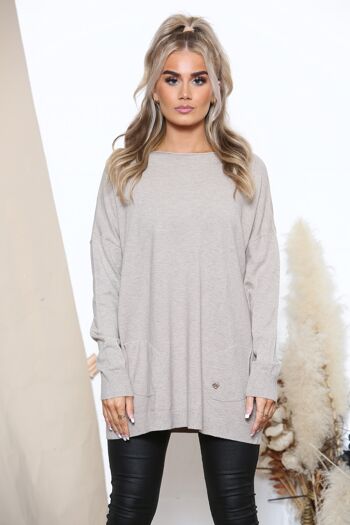 Pull casual taupe détail coeur 4