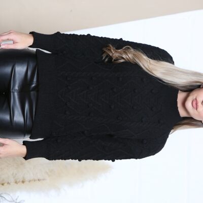 Black bubble texture cable knit jumper