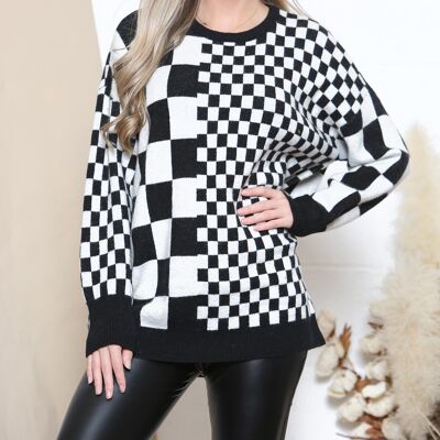 Black relaxed fit checker pattern jumper