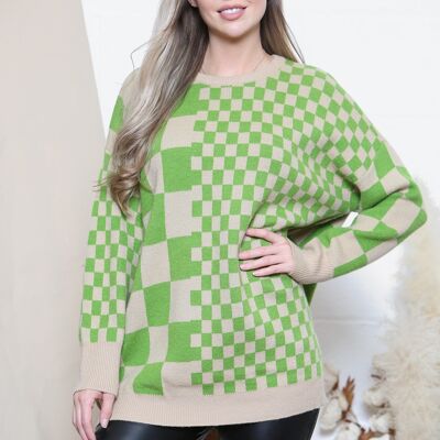 Jersey verde holgado con estampado de cuadros