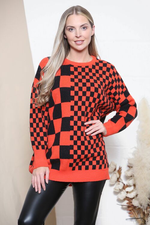 Red relaxed fit checker pattern jumper
