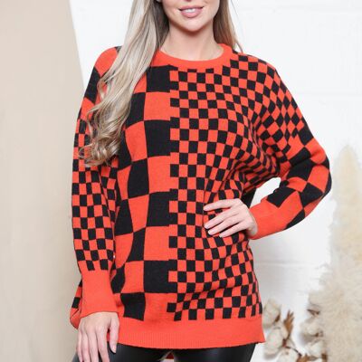 Red relaxed fit checker pattern jumper