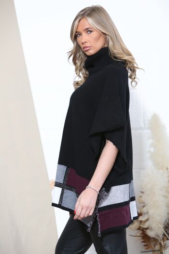 Poncho à carreaux de couleur noire 2