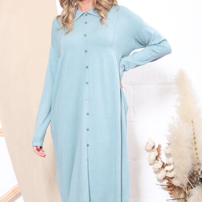 Lake Green polo neck button up midaxi dress with pockets