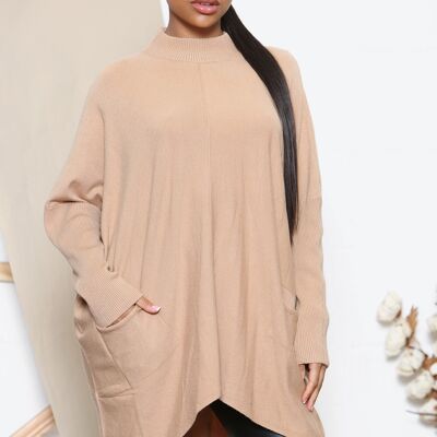 Pull ample col montant camel