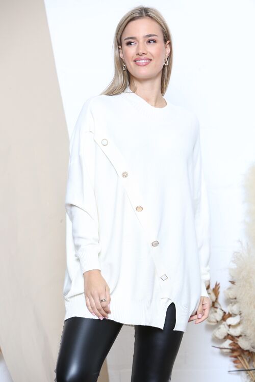 White Decorative button long sleeve top