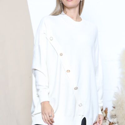 White Decorative button long sleeve top