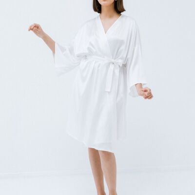 Short Silk Kimono Dress "Muse" in Milk White