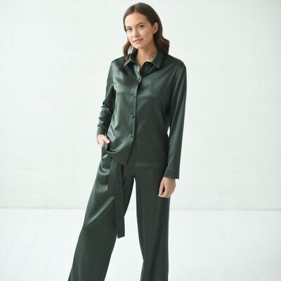 Button Down Rich Green Silk Pajama Set "Tyche"