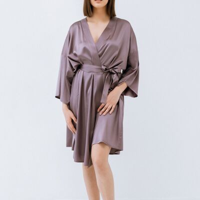 Short Silk Kimono Dress "Muse" in Noble Purple