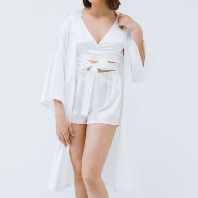 Silk Kimono Robe "Meteya" in Milk White