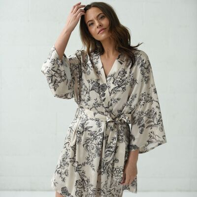 Short Silk Kimono Dress "Muse" in Romantic Floral Print