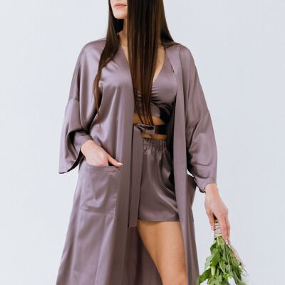 Silk Kimono Robe "Meteya" in Noble Purple