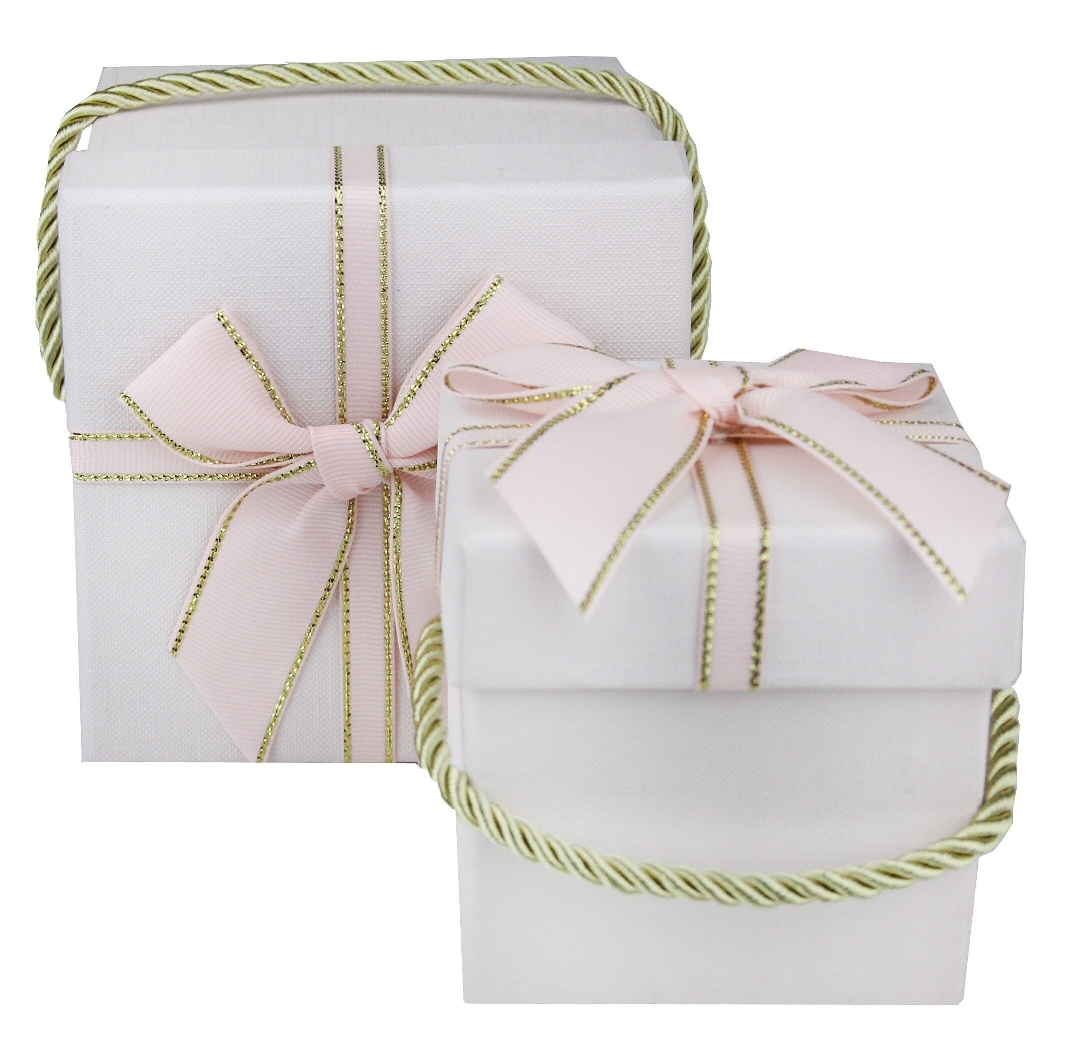 Juego de 2 cuadrados, rosa pastel, cinta de raso, mango dorado