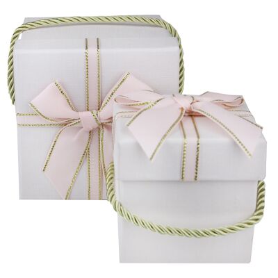 Set of 2 Square, Baby Pink, Satin Ribbon, Golden Handle