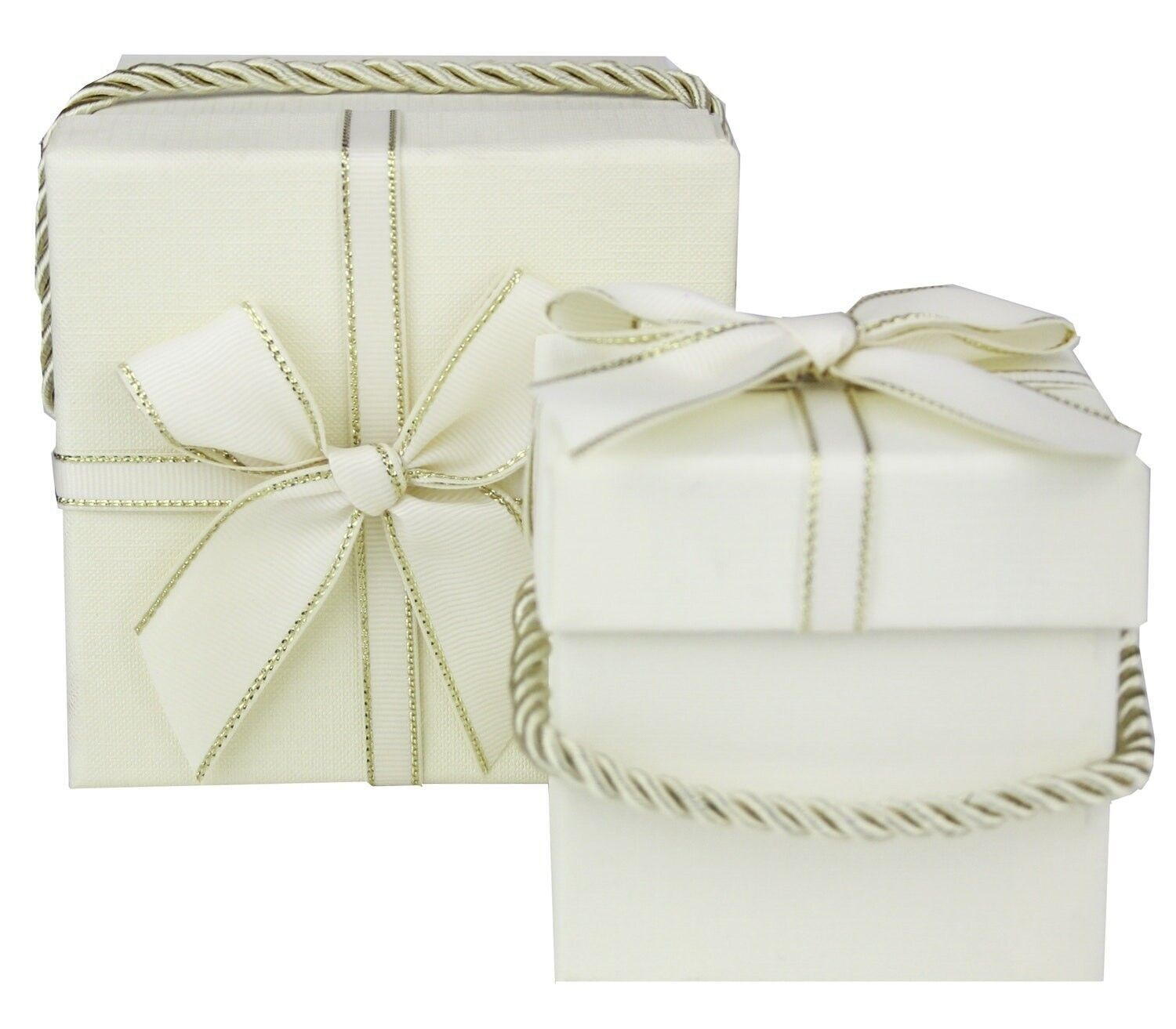 Juego de 2 cuadrados, beige con cinta de raso, mango dorado